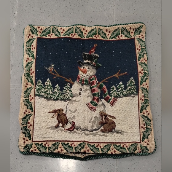 Christmas Tapestry Decorative Throw Pillow Cover Zip up Case Snowman Home Décor - Picture 2 of 9